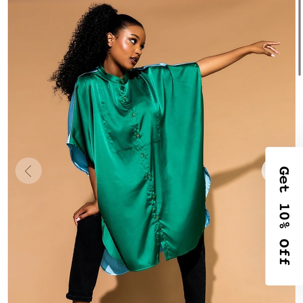 New w/o tags Dressed in Lala Live a Little Oversized Top in Emerald + Sky Large